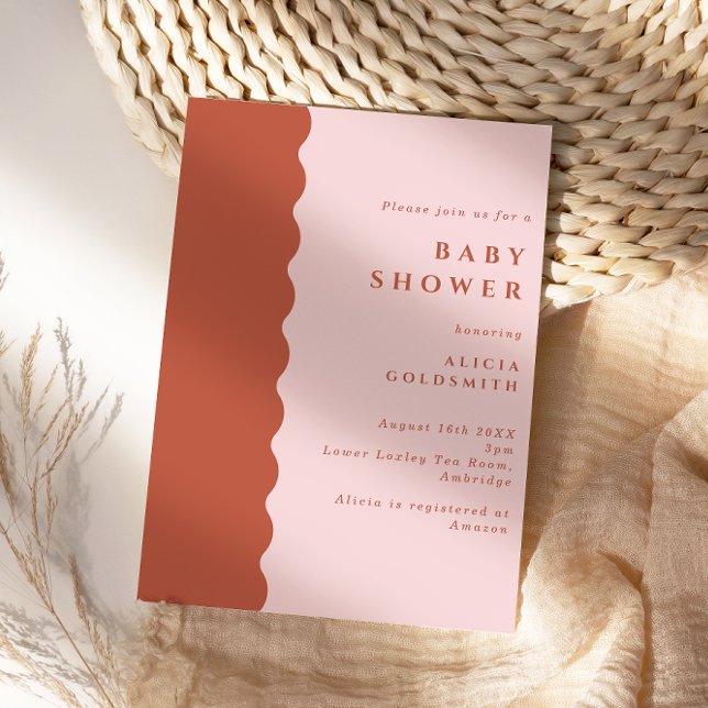 Boho Scalloped Edge Terracotta & Blush Baby Shower Invitation (Creator Uploaded)