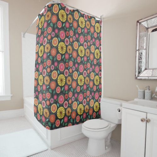 Boho Scandi folk floral pattern  Shower Curtain