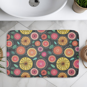 Boho Scandi folk flower pattern Bath Mat