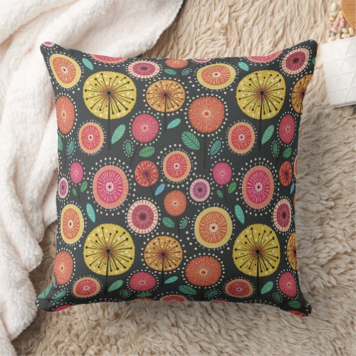 Boho Scandi folk flower pattern Throw Pillow