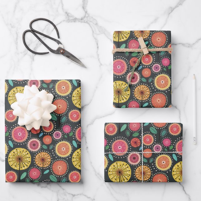 Boho Scandi folk flower pattern Wrapping Paper (Front)