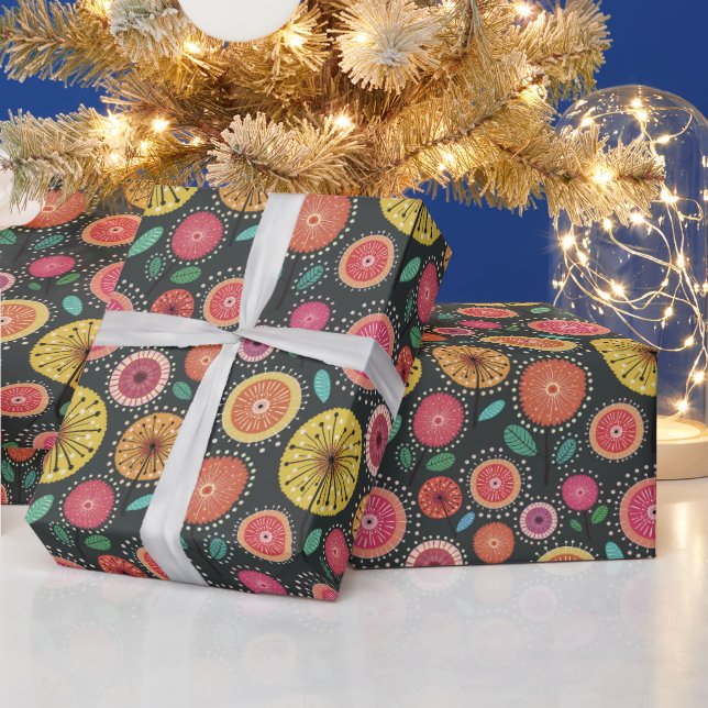 Boho Scandi folk flower pattern Wrapping Paper (Holidays)