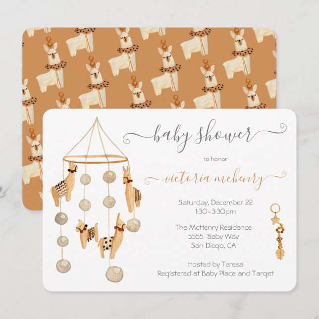 Boho Scandi Llama Mobile Baby Shower Invitation (Front/Back)
