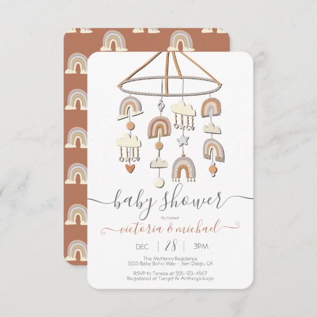 Boho Scandi Rainbow Mobile Baby Shower Invitation (Front/Back)