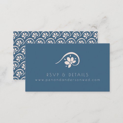 Boho Scandinavian Blue Floral Wedding Website Enclosure Card