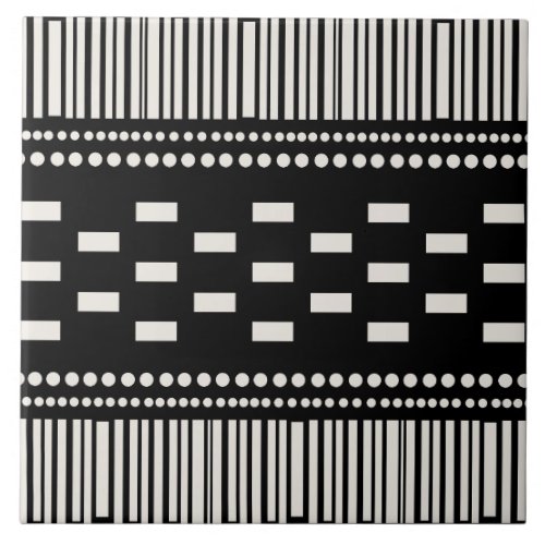 Boho Scandinavian Lines Dots Black White Ceramic Tile
