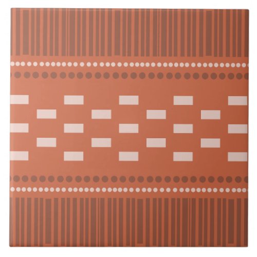 Boho Scandinavian Lines Dots Rust Ceramic Tile