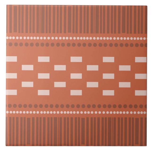 Boho Scandinavian Lines Dots Rust Ceramic Tile (Front)