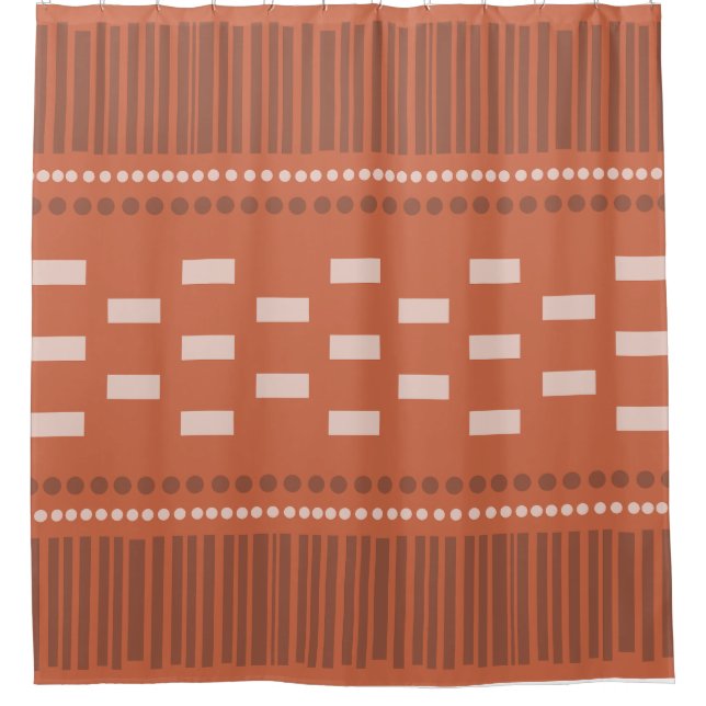 Boho Scandinavian Lines Dots Rust Shower Curtain (Front)