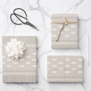 Boho Scandinavian Lines Dots Taupe Wrapping Paper Sheets