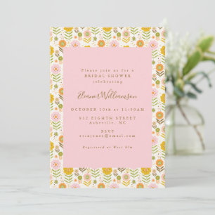 Boho Scandinavian Pink Flowers Bridal Shower Invitation