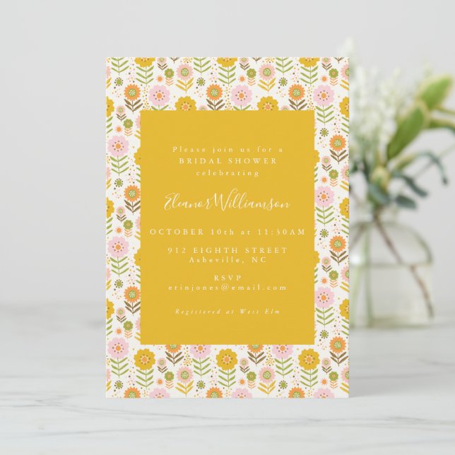 Boho Scandinavian Yellow Flowers Bridal Shower Invitation (Standing Front)