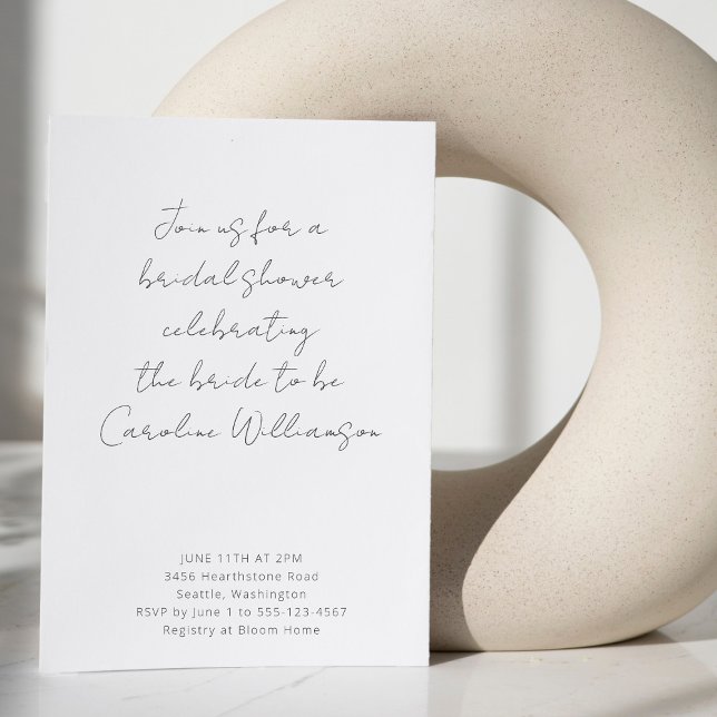 Boho Script Black White Modern Bridal Shower Invit Invitation (Creator Uploaded)