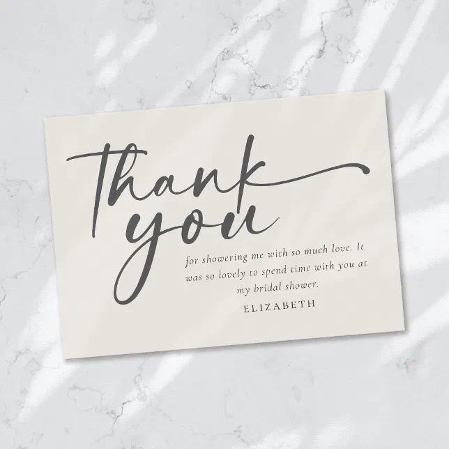 Boho Script Bridal Shower Thank You Card | Zazzle