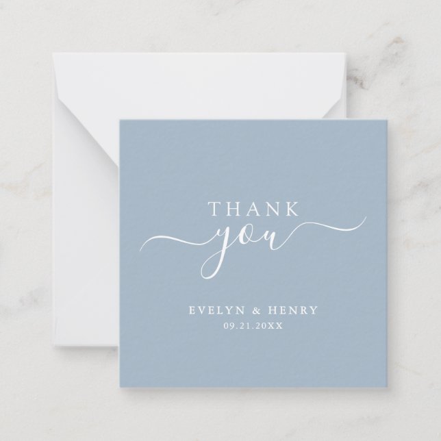 Boho Script Dusty Blue Wedding Budget Thank You Note Card (Front)