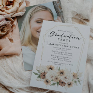 Boho Script Floral Graduation Party Invitation