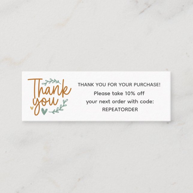 Boho script handwriting thank you logo mini business card (Front)