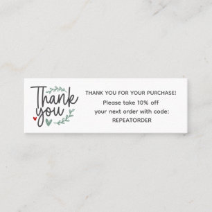 Boho script handwriting thank you logo mini business card
