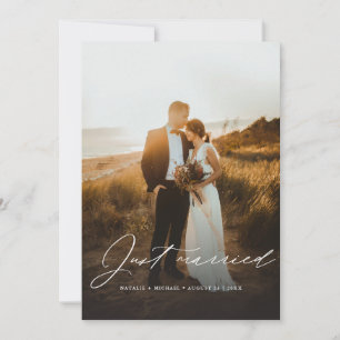 Boho Script Just Married Elopement Wedding Photo Announcement