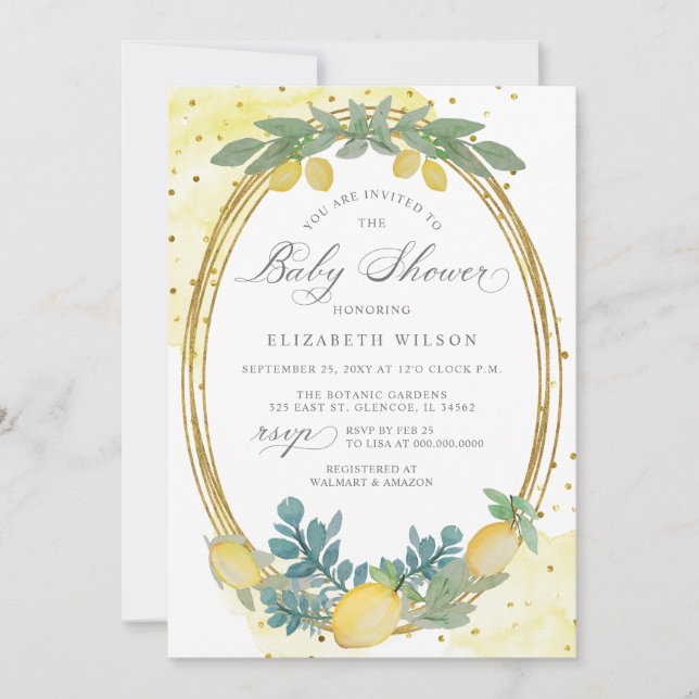 Boho Script Lemon Citrus Summer Baby Shower Invitation (Front)