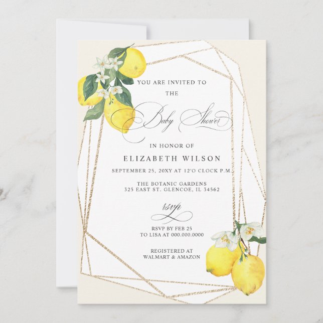 Boho Script Lemon Citrus Summer Baby Shower Invitation (Front)