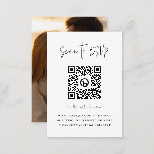 Boho Script Modern QR Code Photo Wedding RSVP Enclosure Card