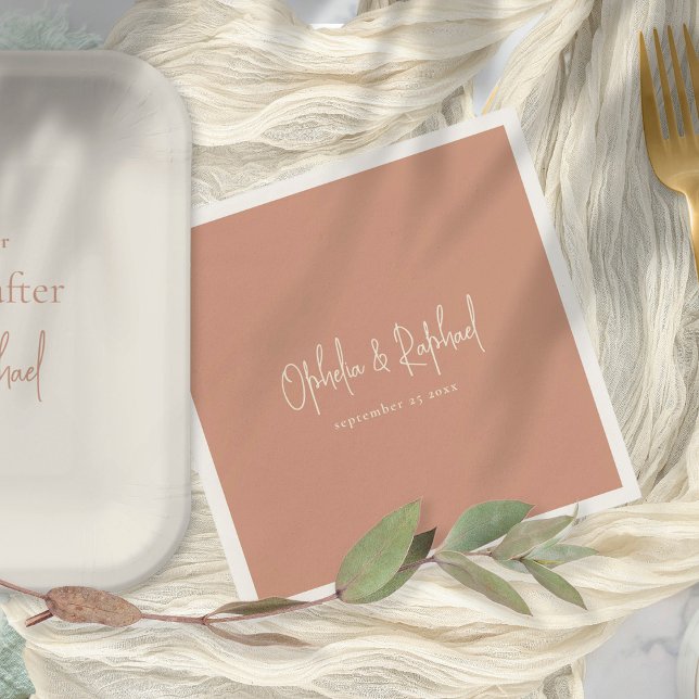 Boho Script Names Date Terracotta wedding Napkins (Creator Uploaded)