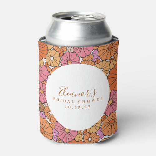 Boho Script Ochre Pink Floral Bridal Shower Custom Can Cooler