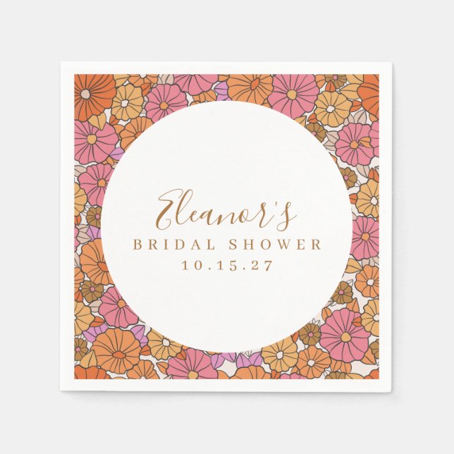 Boho Script Ochre Pink Floral Bridal Shower Custom Napkins (Front)