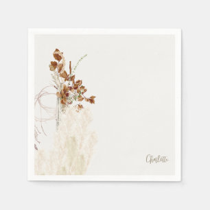 Boho Script Pampas Bridal Shower Cocktail Napkins