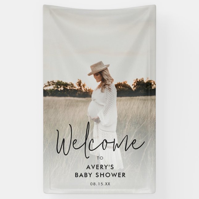Boho Script Photo Baby Shower Welcome Banner (Vertical)