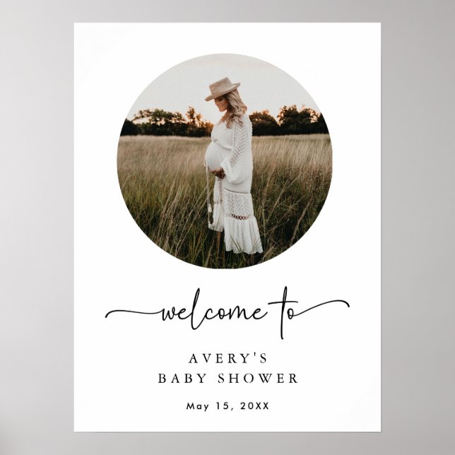 Boho Script Photo Baby Shower Welcome Sign (Front)