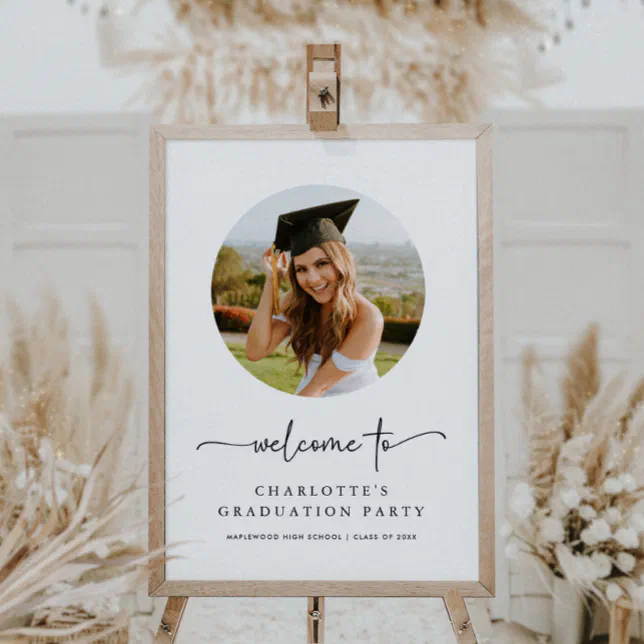 Boho Script Photo Graduation Welcome Sign | Zazzle