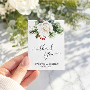 Boho Script Pine Greenery Wedding Budget Thank You Note Card