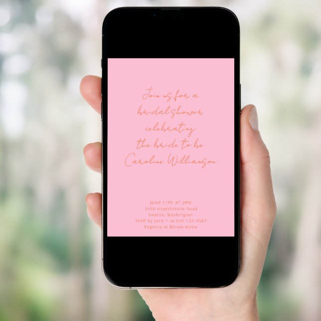 Boho Script Pink and Orange Modern Bridal Shower Invitation (Front Digital)