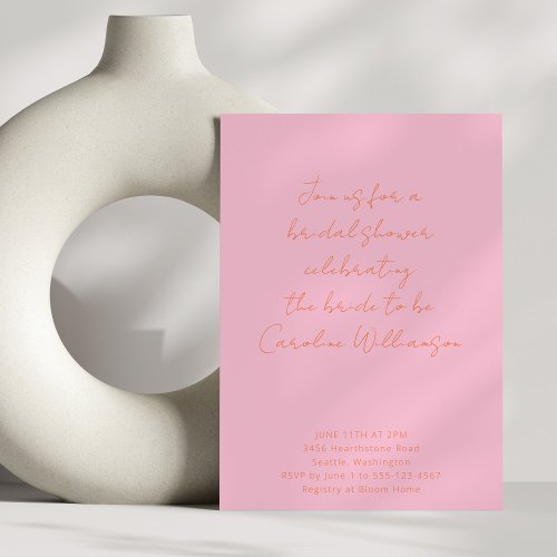 Boho Script Pink and Orange Modern Bridal Shower Invitation
