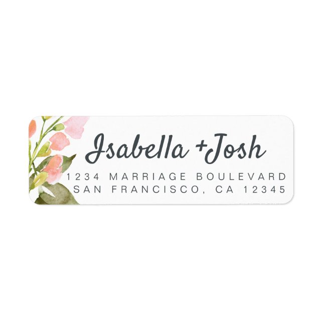 Boho Script Pink Floral Wedding Return Address Label (Front)
