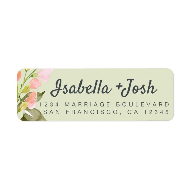 Boho Script Pink Floral Wedding Return Address Label (Front)