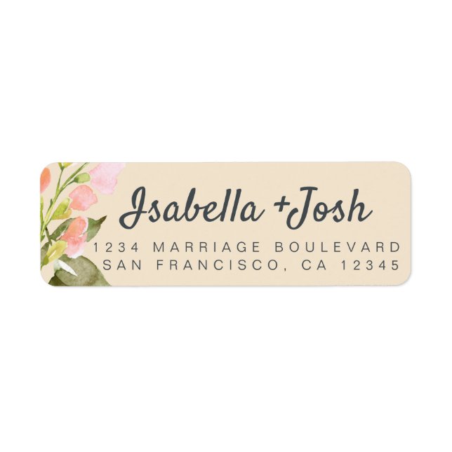 Boho Script Pink Floral Wedding Return Address Label (Front)