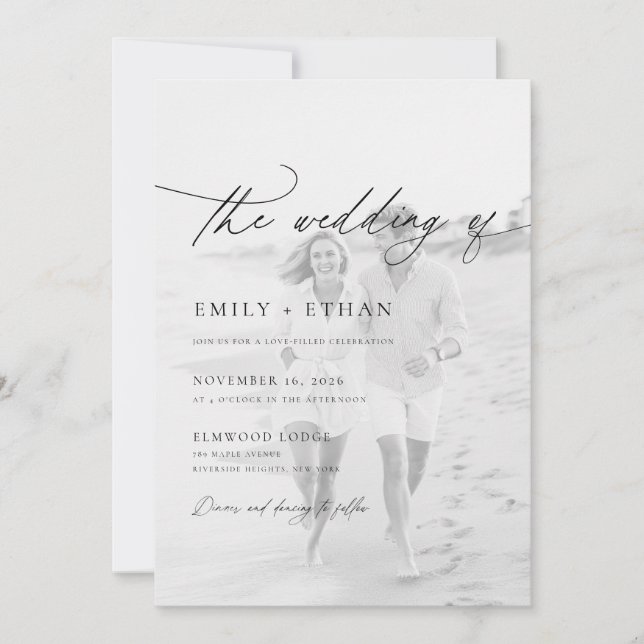 Boho Script QR Code Photo Wedding Invitation (Front)