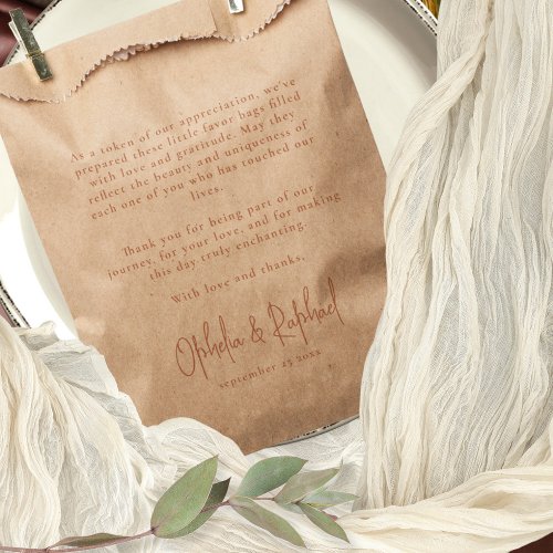 Boho Script Terracotta Thank You Message Wedding Favor Bag