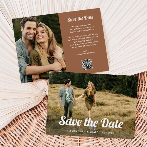 Boho Script  Two Photo and QR Code Save The Date
