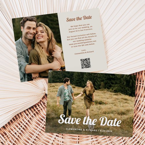 Boho Script  Two Photo and QR Code Save The Date