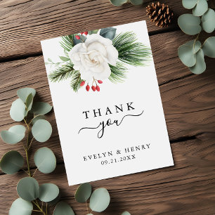 Boho Script Typography Evergreen Wedding Thank You Note Card
