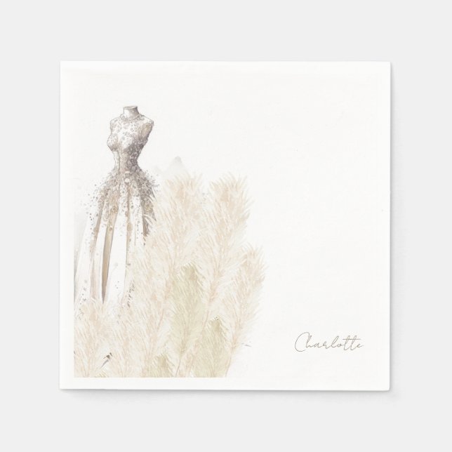 Boho Script Wedding Dress Bridal Shower Cocktail  Napkins (Front)