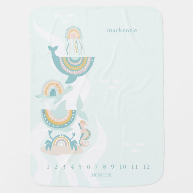 Boho Sea Animals Baby Blanket (Front)