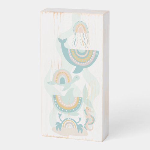 Boho Sea Animals Wooden Box Sign