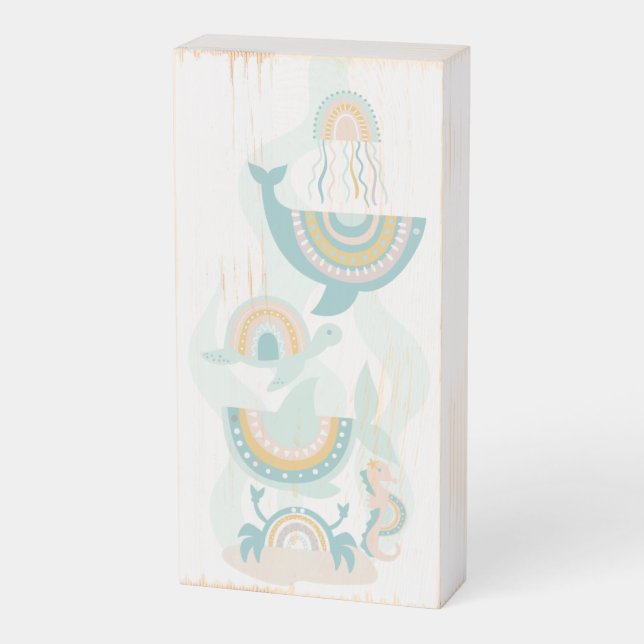 Boho Sea Animals Wooden Box Sign (Angled Vertical)