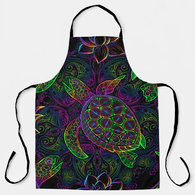 Boho Sea Turtle: Psychedelic Mandala Pattern Apron (Front)