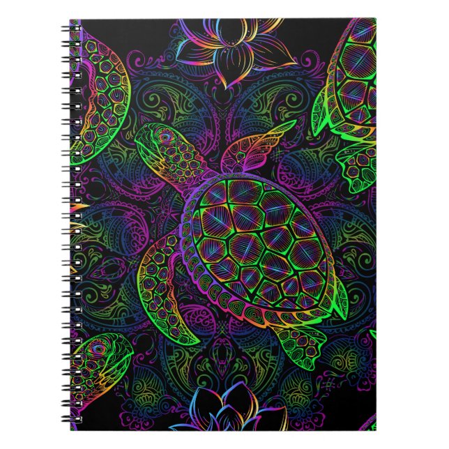 Boho Sea Turtle: Psychedelic Mandala Pattern Notebook (Front)